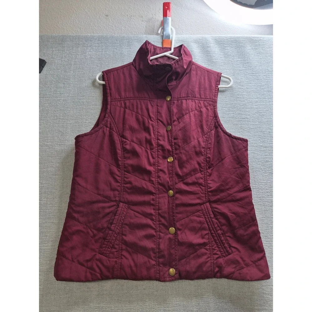 Sonoma Life Style Puffer Vest Womens Burgundy Lined Mock Neck Full Zip Casual
